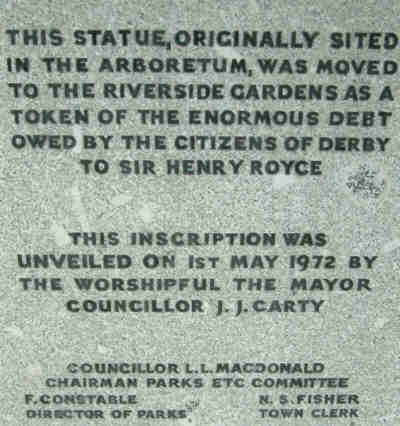 Inscription commemorating the moving of the statue to the River Gardens