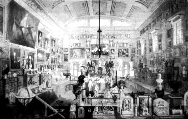 A famous painting drawing of the interior of the Mechanics Hall in the Wardwick, Derby